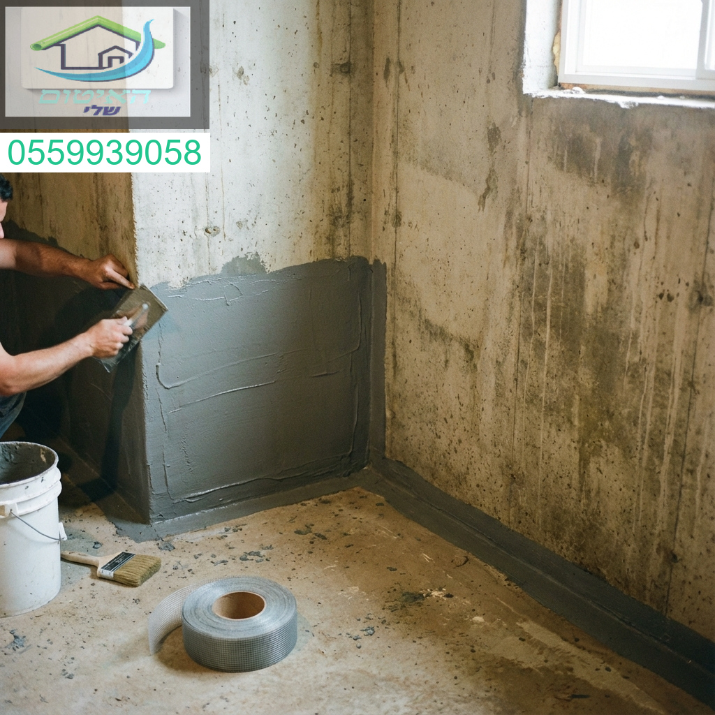 איטום מקצועי ויסודי למפגש קיר רצפה במרתף הגנה איתנה נגד רטיבות ונזילות.